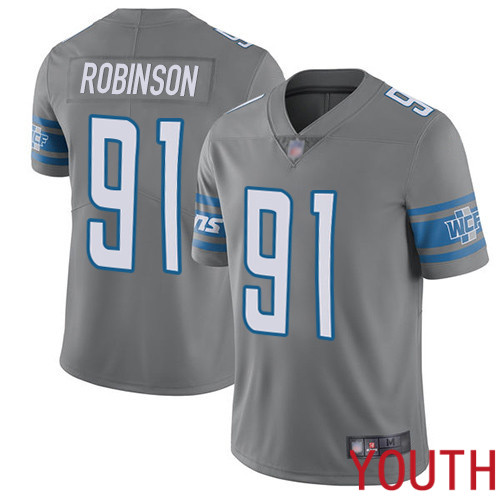 Detroit Lions Limited Steel Youth Ahawn Robinson Jersey NFL Football #91 Rush Vapor Untouchable->youth nfl jersey->Youth Jersey